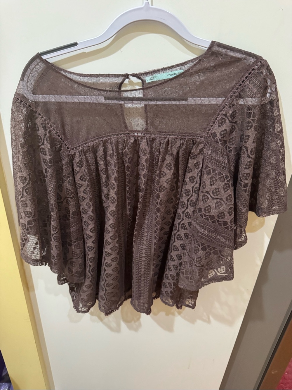 Maurices Brown Lace Flutter-Sleeve Blouse